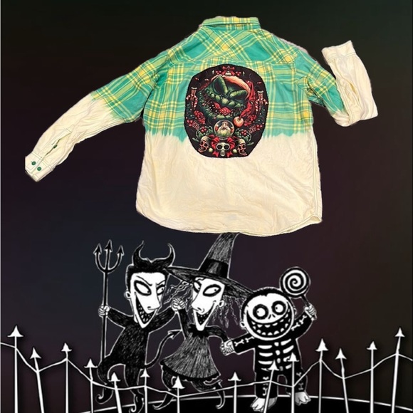 Columbia Tops - Upcycled nightmare before Christmas, oogie boogie, bleach flannel shirt,Columbia